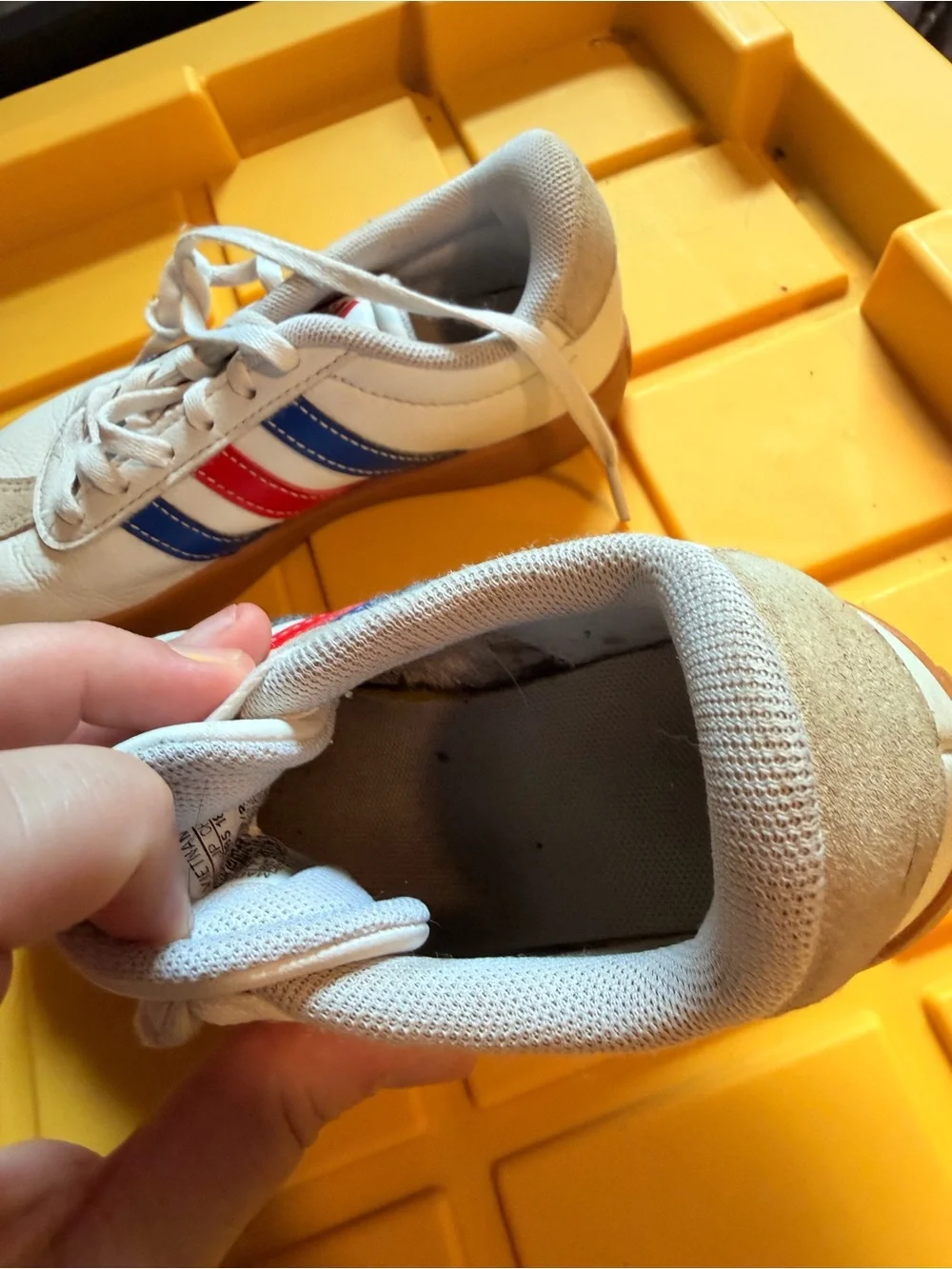adidas Kids White Sneakers with Blue & Red Stripes